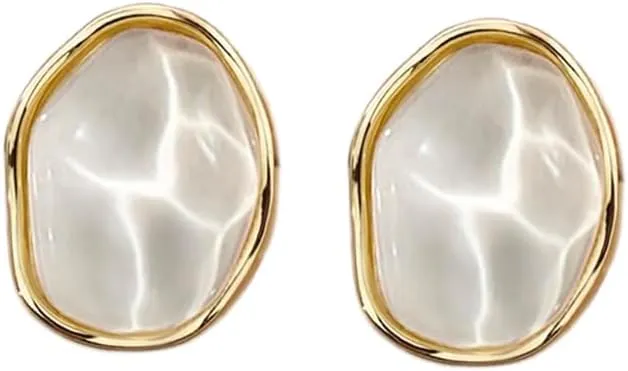 Dainty Sea Water Resin Sterling Silver Post Stud Earrings for Women Fashion Unique Irregular Ocean Hypoallergenic Studs Y2K Jewelry Christmas Birthday Gifts