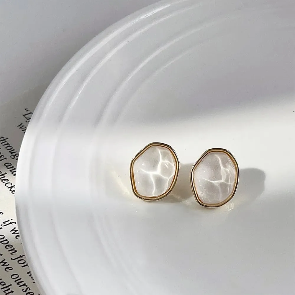 Dainty Sea Water Resin Sterling Silver Post Stud Earrings for Women Fashion Unique Irregular Ocean Hypoallergenic Studs Y2K Jewelry Christmas Birthday Gifts
