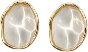 Dainty Sea Water Resin Sterling Silver Post Stud Earrings for Women Fashion Unique Irregular Ocean Hypoallergenic Studs Y2K Jewelry Christmas Birthday Gifts