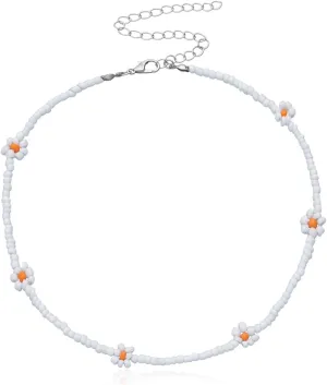 Daisy Flower Boho Coloful Beaded Choker Necklace for Women Handmade Cute Necklace Seed Beads Summer Beach Collar Clavicle Choker Necklace
