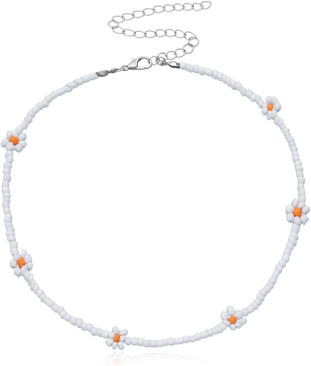 Daisy Flower Boho Coloful Beaded Choker Necklace for Women Handmade Cute Necklace Seed Beads Summer Beach Collar Clavicle Choker Necklace
