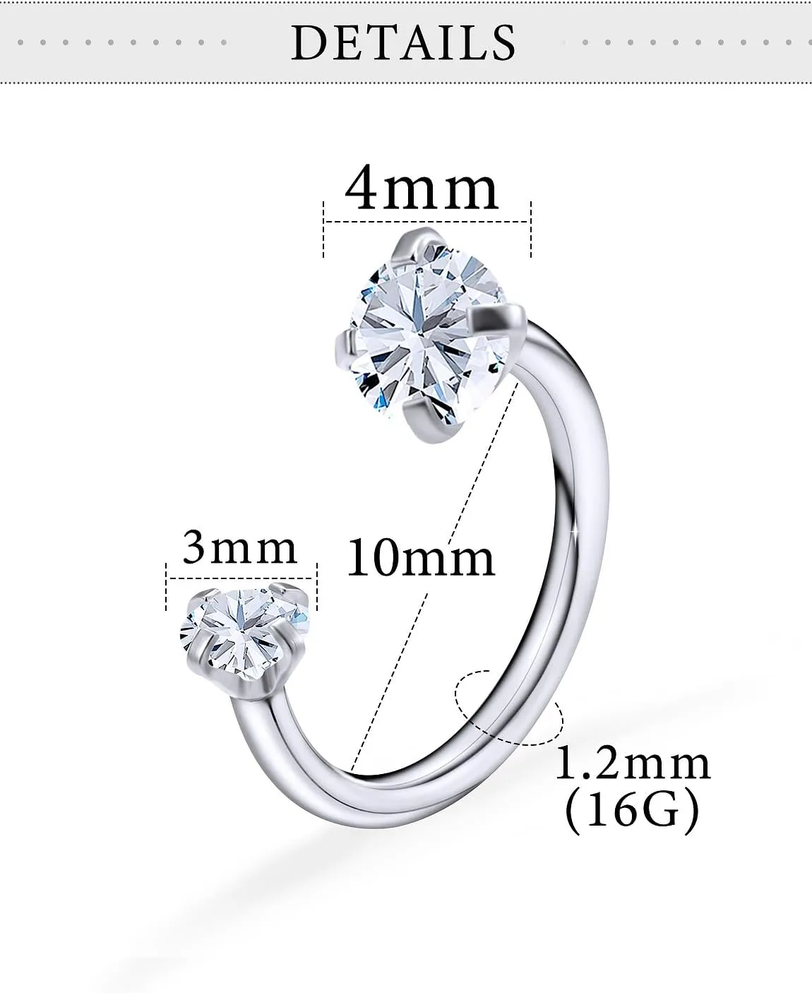 Daith Piercing Jewelry 16g Lip Rings Surgical Steel Horseshoe Nose Ring 16g Double Stud Nose Ring Cubic Zirconia for Women