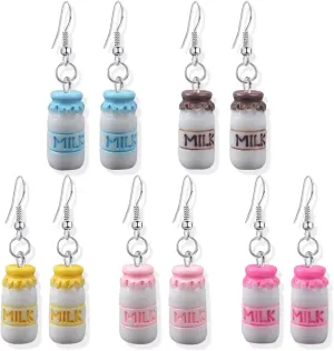DAMLENG 5 Pairs Funny Cute Unique Acrylic Milk Bottle Dangle Drop Earrings Sets for Women Girls Statement Simulation Drink Bottle Earrings