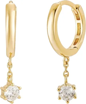 Dawn Diamond Drop Huggie Earrings  18K Gold Plated Sterling Silver Hoops with Cubic Zirconia Charm  Hypoallergenic, Lightweight & Elegant Gold Huggies for Women by Malibu Sunday