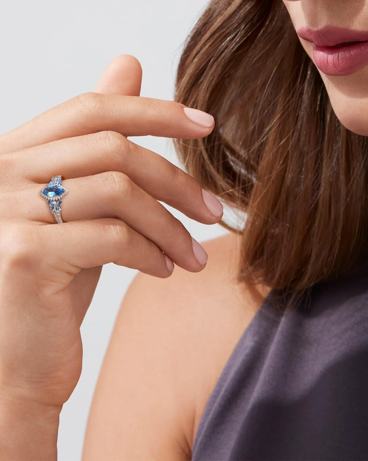 DAYBYDAY Butterfly Birthstone Rings for Women, 925 Sterling Silver Created Gemstone 5A Cubic Zirconia Cushion/Marquise Engagement Ring, 2ct Halo Promise Rings for Her Anniversary Wedding Jewerly