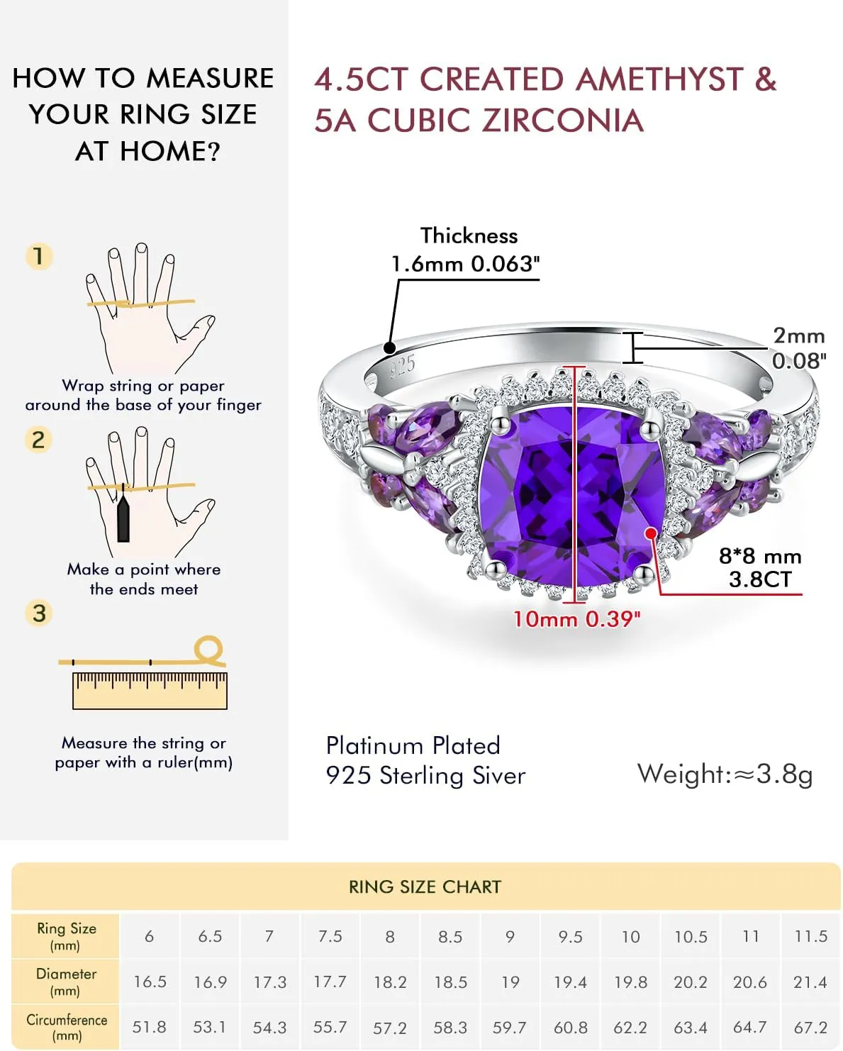 DAYBYDAY Butterfly Birthstone Rings for Women, 925 Sterling Silver Created Gemstone 5A Cubic Zirconia Cushion/Marquise Engagement Ring, 2ct Halo Promise Rings for Her Anniversary Wedding Jewerly