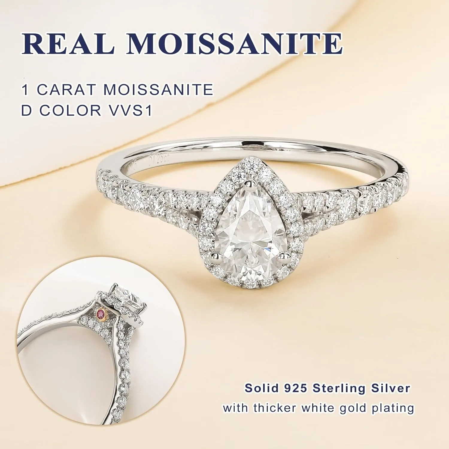 DAYBYDAY Moissanite Rings for Women 925 Sterling Silver Created Diamond Wedding Ring D Color VVS1 Heart/Pear/Cushion/Round Cut Moissanite Engagement Rings Size 6-10