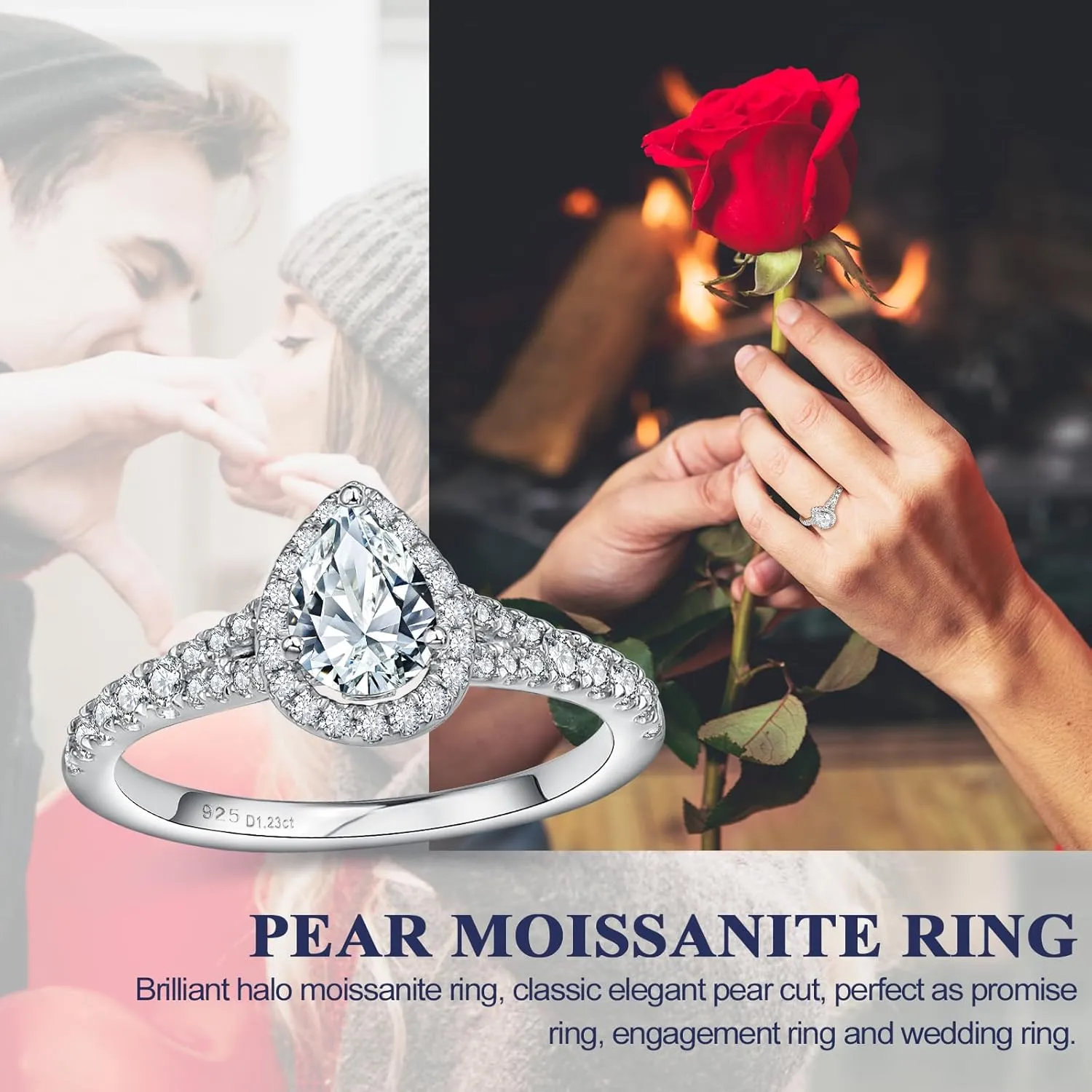 DAYBYDAY Moissanite Rings for Women 925 Sterling Silver Created Diamond Wedding Ring D Color VVS1 Heart/Pear/Cushion/Round Cut Moissanite Engagement Rings Size 6-10