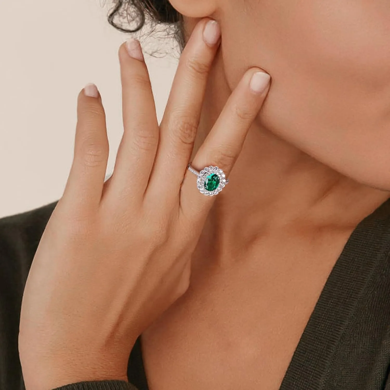 DAYBYDAY Oval Birthstone Rings for Women, 925 Sterling Silve Ruby/Sapphire/Emerald Double Halo Engagement Wedding Ring, 3ct-4ct Big Cockatil Rings