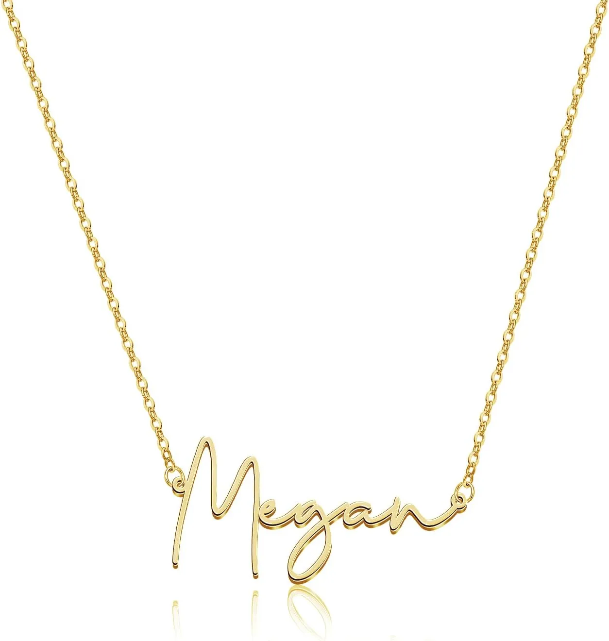 DayOfShe Personalized Name Necklace for Women 18K Gold Plated Custom Name Plate Necklace Jewelry Gifts for Mom