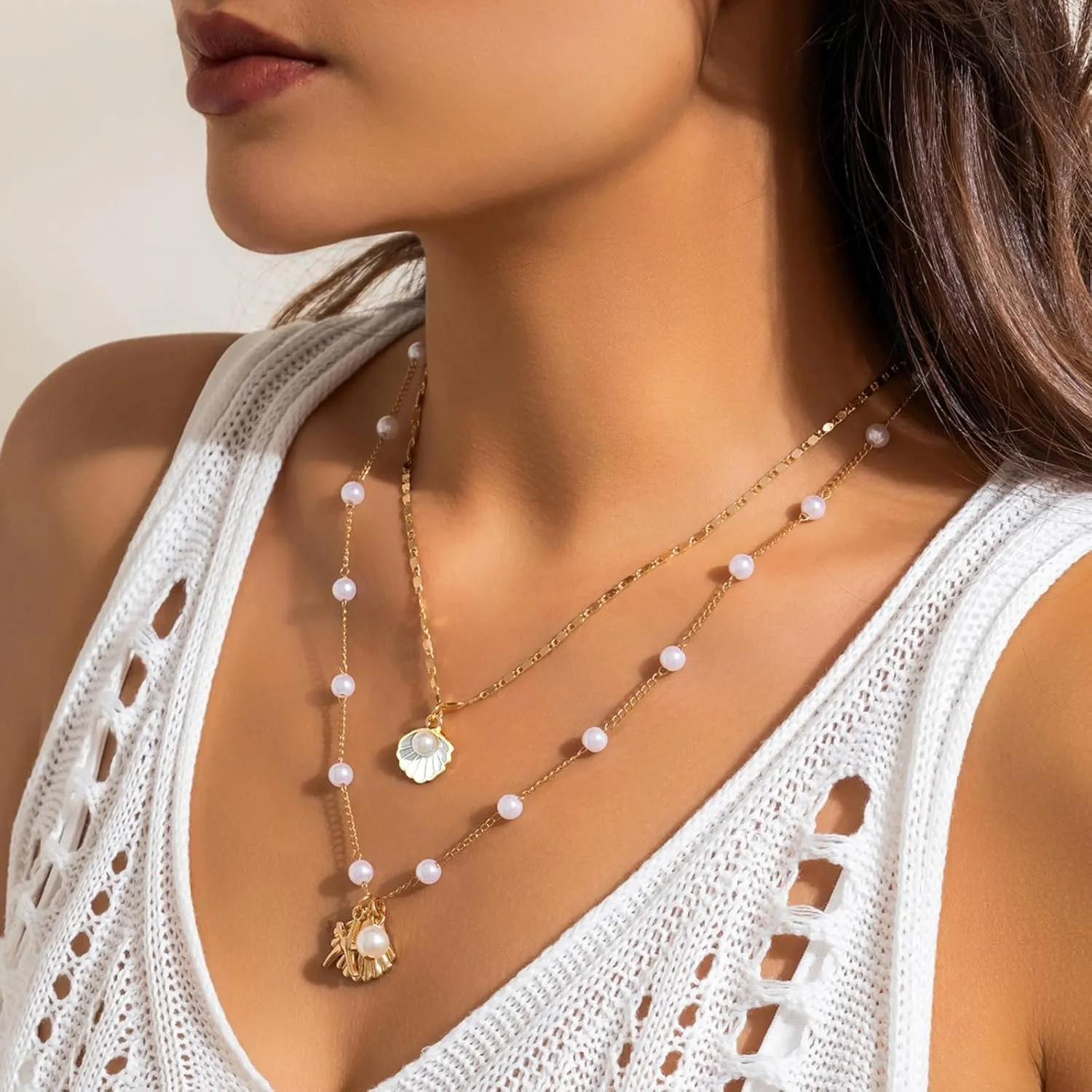 Dcfywl731 Starfish Necklace for Women Gold Shell Pendant Necklaces Seashell Charm Necklace Boho Puka Shell Summer Beach Surfer Jewelry Outfits Accessories