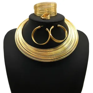 deladola African Choker Necklace Sets Multi-Layer Hoop Gold Plated Bib Choker Earring Bracelet Ring Statement Necklaces for Women (Gold)