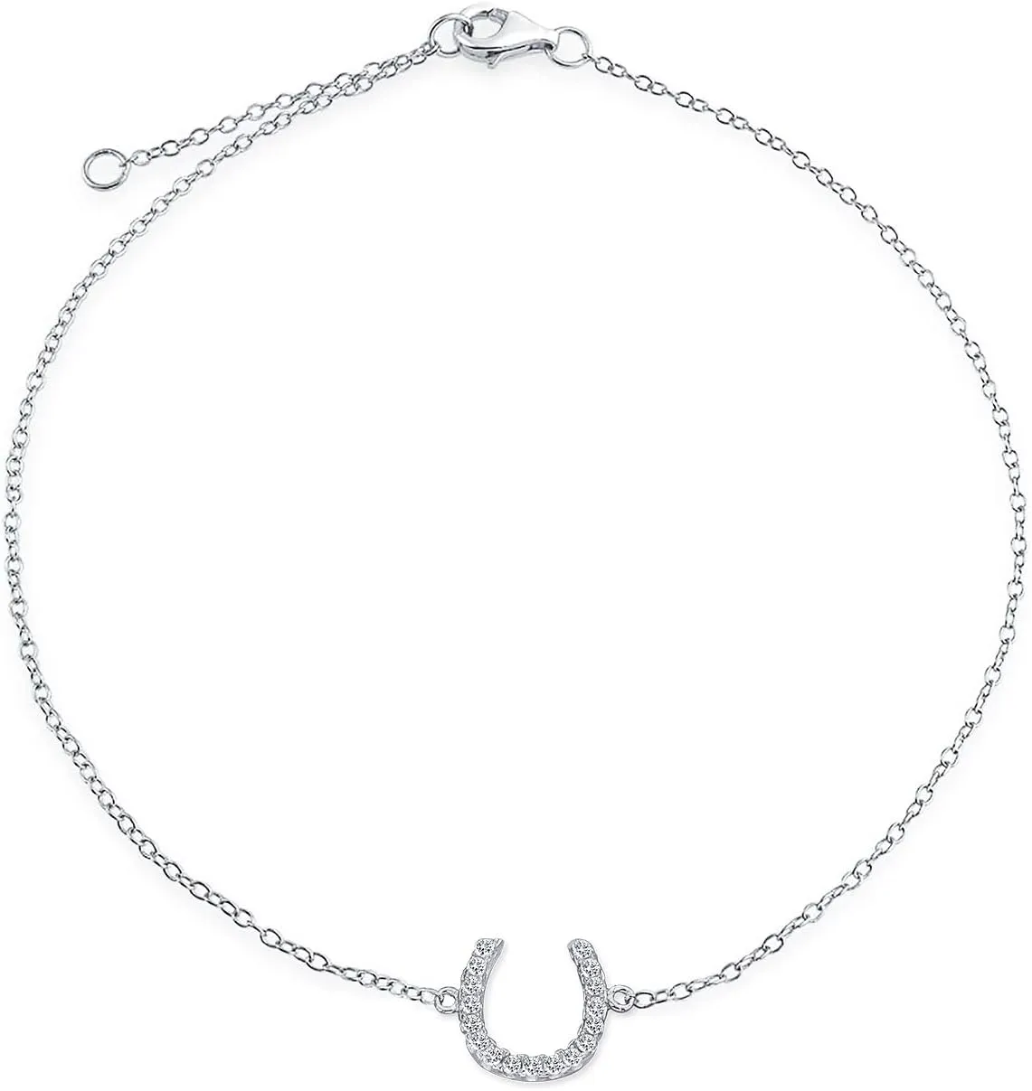 Delicate Pave CZ Accent Equestrian Horseshoe Anklet Lucky Charm Anklet Bracelet Western Jewelry For Women Teen Gold Plated .925 Sterling Silver 9-10 Inch