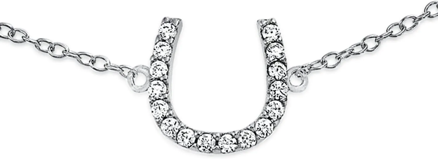 Delicate Pave CZ Accent Equestrian Horseshoe Anklet Lucky Charm Anklet Bracelet Western Jewelry For Women Teen Gold Plated .925 Sterling Silver 9-10 Inch