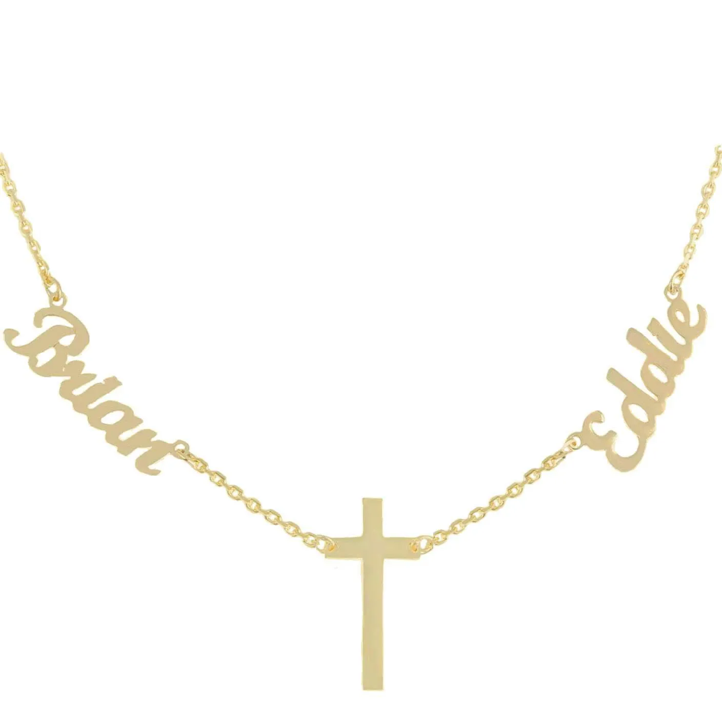 Delicate Personalized Multi Name Cross Necklace - 14k Gold and Silver Option, Customized Handmade Name Pendant, Meaningful Religious Jewelry for Women and Men