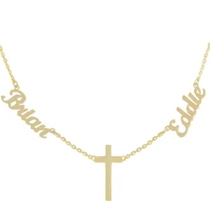Delicate Personalized Multi Name Cross Necklace - 14k Gold and Silver Option, Customized Handmade Name Pendant, Meaningful Religious Jewelry for Women and Men