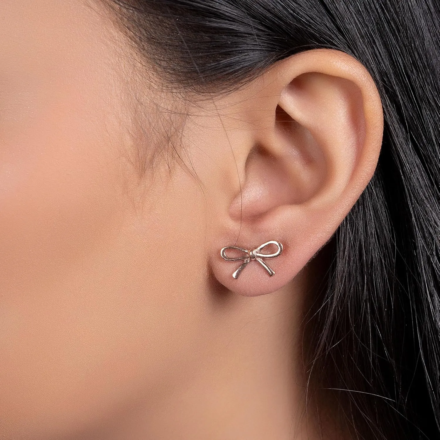 Delicate Simple Dainty Twist Rope Cable Ribbon Birthday Present Bow Stud Earrings Pendant For Women Teens Rose Gold Plated .925 Sterling Silver
