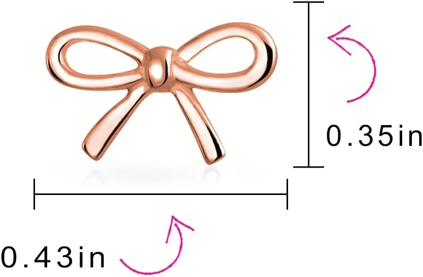 Delicate Simple Dainty Twist Rope Cable Ribbon Birthday Present Bow Stud Earrings Pendant For Women Teens Rose Gold Plated .925 Sterling Silver