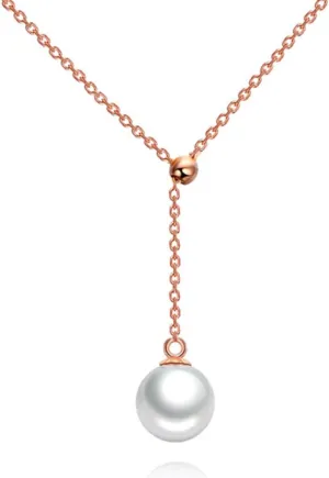 Delicate Single Natural Pearl Lariat Necklace Pearl Drop Y shaped Rose Gold Necklace Wedding Jewelry Mother`s day Bridesmaid Gifts