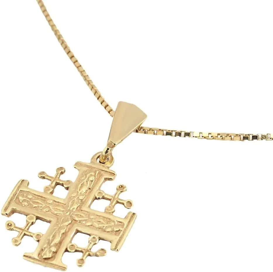 Delicate Small Sterling Silver 925 Jerusalem Cross Necklace Pendant for Women & Men Christian Gift Consecrated in Church of the Holy Sepulchre 0.7"/2 cm