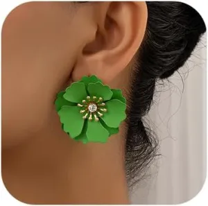 Denifery Unique Boho Flower Dangle Earrings Exaggerated Layered Floral Petal Drop Dangle Earrings Statement Stud Earring for Women Jewelry