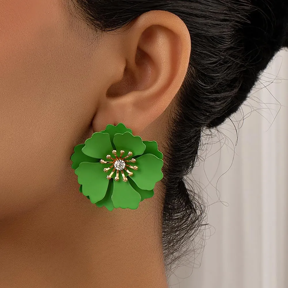 Denifery Unique Boho Flower Dangle Earrings Exaggerated Layered Floral Petal Drop Dangle Earrings Statement Stud Earring for Women Jewelry