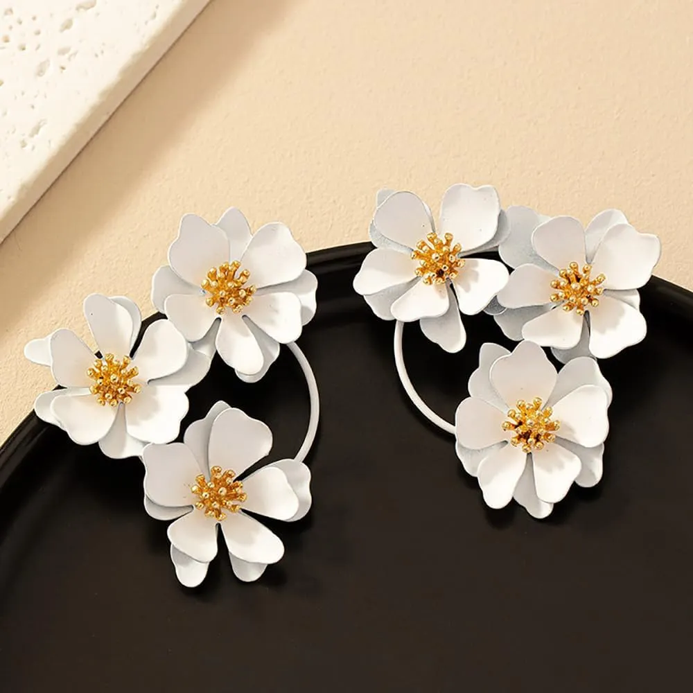 Denifery Unique Boho Flower Dangle Earrings Exaggerated Multiple Floral Petal Drop Dangle Earrings Statement Stud Earring for Women Jewelry