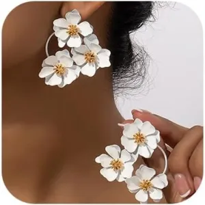 Denifery Unique Boho Flower Dangle Earrings Exaggerated Multiple Floral Petal Drop Dangle Earrings Statement Stud Earring for Women Jewelry