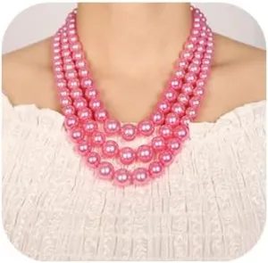 Denifery Vintage 1920s Large Pearl Collar Choker Necklace Earrings Set Simulated Pearl Statement Necklace Multi Strand Pearl Necklace Costume Jewelry Chunky Pearls Necklaces Wedding Jewelry for Women