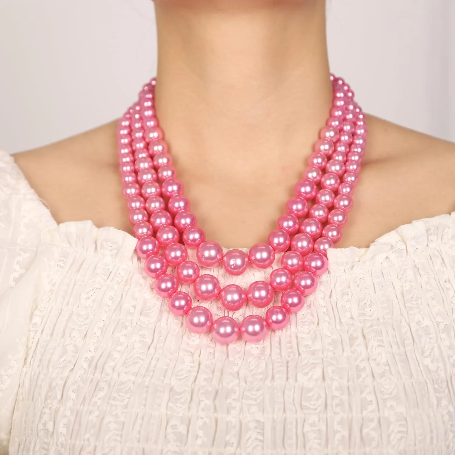 Denifery Vintage 1920s Large Pearl Collar Choker Necklace Earrings Set Simulated Pearl Statement Necklace Multi Strand Pearl Necklace Costume Jewelry Chunky Pearls Necklaces Wedding Jewelry for Women