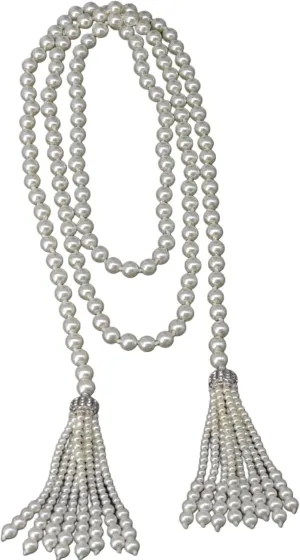 Designer Imitation Long Faux Pearl Strand Camellia Flower Layered Necklace, Dainty Multiple Strands Pendant for Women, Vintage Costume Jewelry (GatsbyThemed Necklace)
