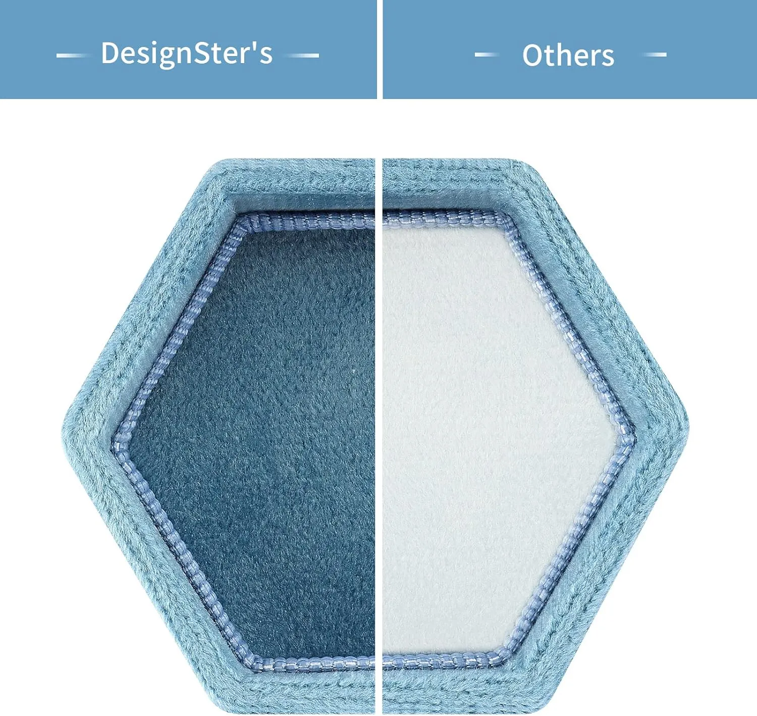 DesignSter Hexagon Velvet Ring Bearer Box - Premium Gorgeous Vintage Double Ring Display Holder with Detachable Lid for Proposal, Engagement, Wedding, Ceremony (Dark Blue)