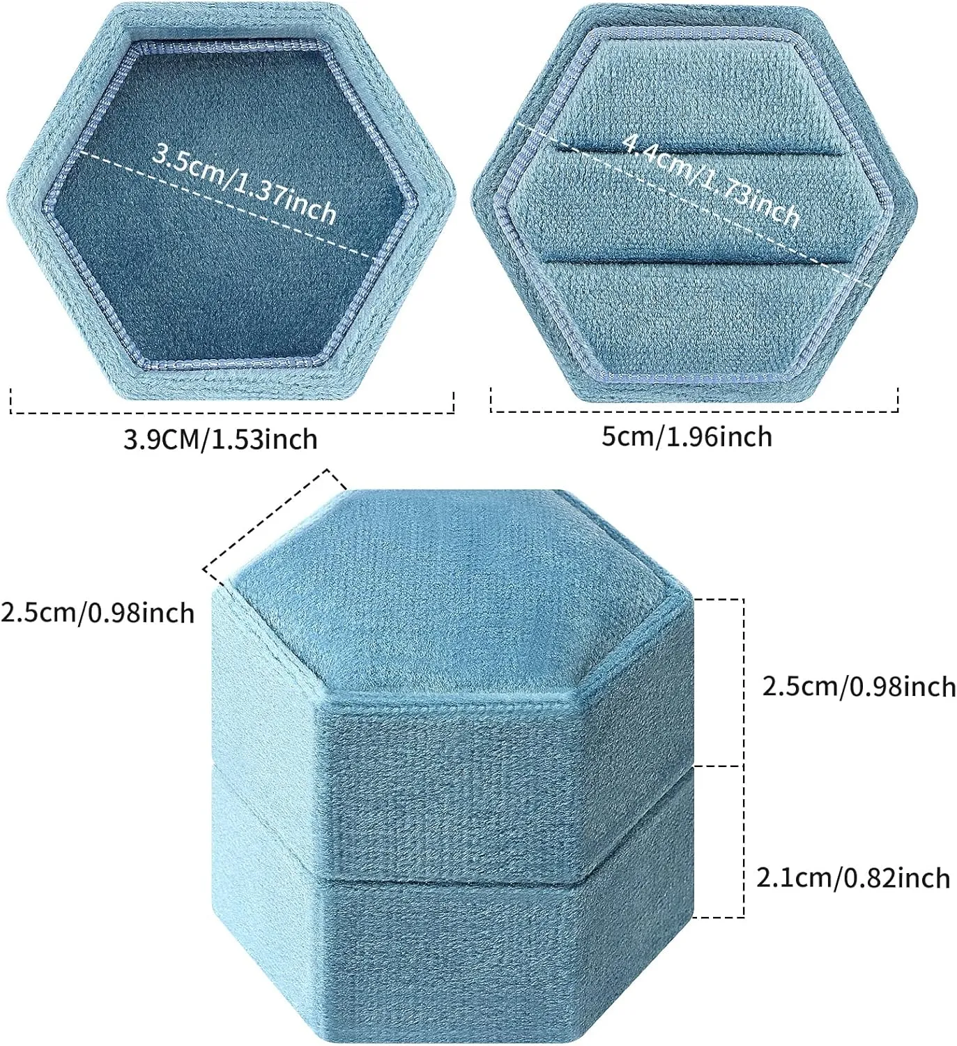 DesignSter Hexagon Velvet Ring Bearer Box - Premium Gorgeous Vintage Double Ring Display Holder with Detachable Lid for Proposal, Engagement, Wedding, Ceremony (Dark Blue)