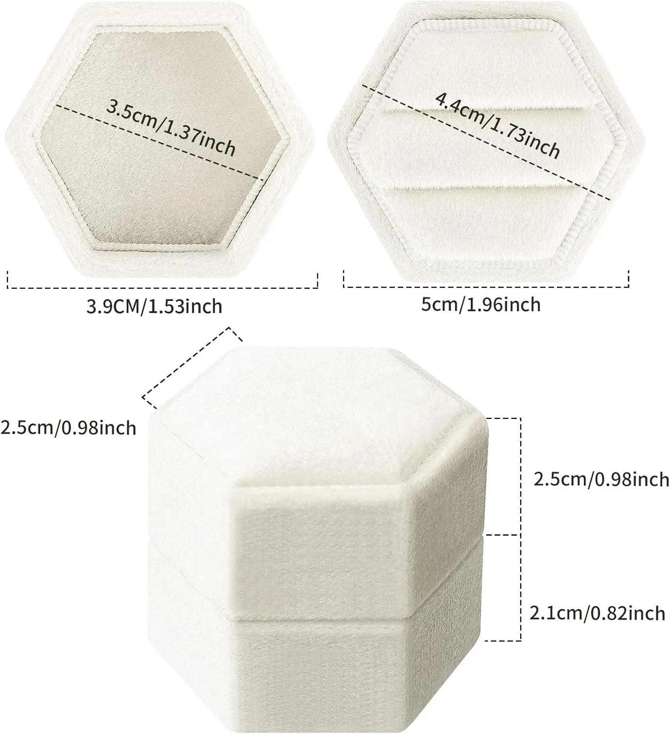 DesignSter Hexagon Velvet Ring Box - Premium Gorgeous Vintage Double Ring Display Holder with Detachable Lid for Proposal, Engagement, Wedding, Ceremony (Beige)