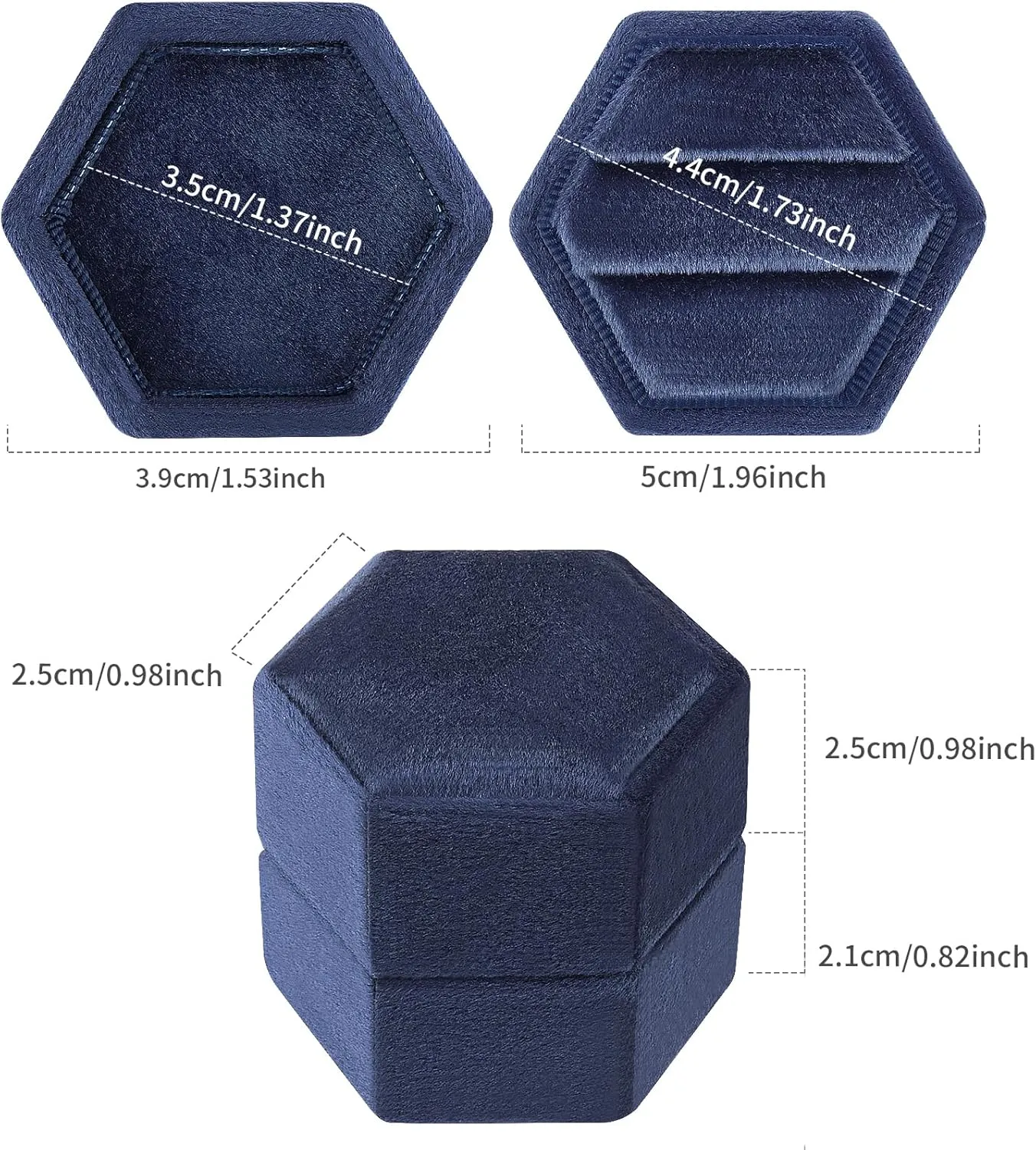 DesignSter Hexagon Velvet Ring Box - Premium Gorgeous Vintage Double Ring Display Holder with Detachable Lid for Proposal, Engagement, Wedding, Ceremony(Blue Fog)