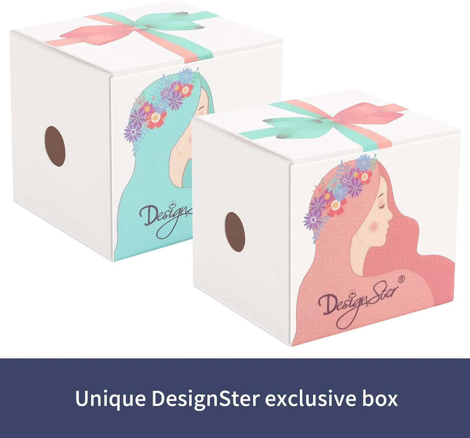 DesignSter Hexagon Velvet Ring Box - Premium Gorgeous Vintage Double Ring Display Holder with Detachable Lid for Proposal, Engagement, Wedding, Ceremony(Blue Fog)