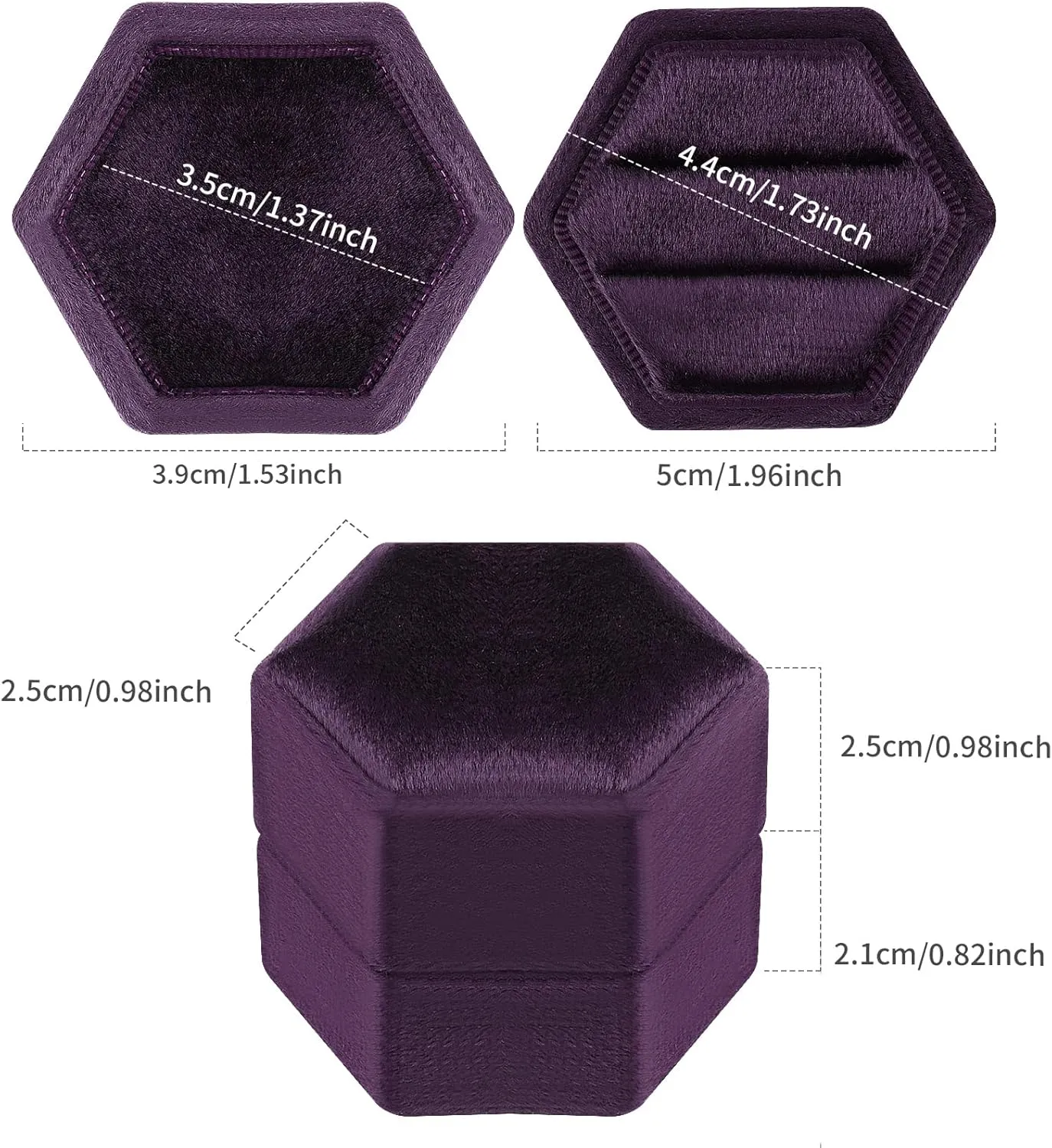 DesignSter Hexagon Velvet Ring Box - Premium Gorgeous Vintage Double Ring Display Holder with Detachable Lid for Proposal, Engagement, Wedding, Ceremony(Deep purple)