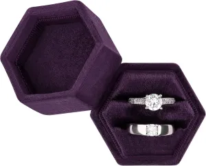 DesignSter Hexagon Velvet Ring Box - Premium Gorgeous Vintage Double Ring Display Holder with Detachable Lid for Proposal, Engagement, Wedding, Ceremony(Deep purple)