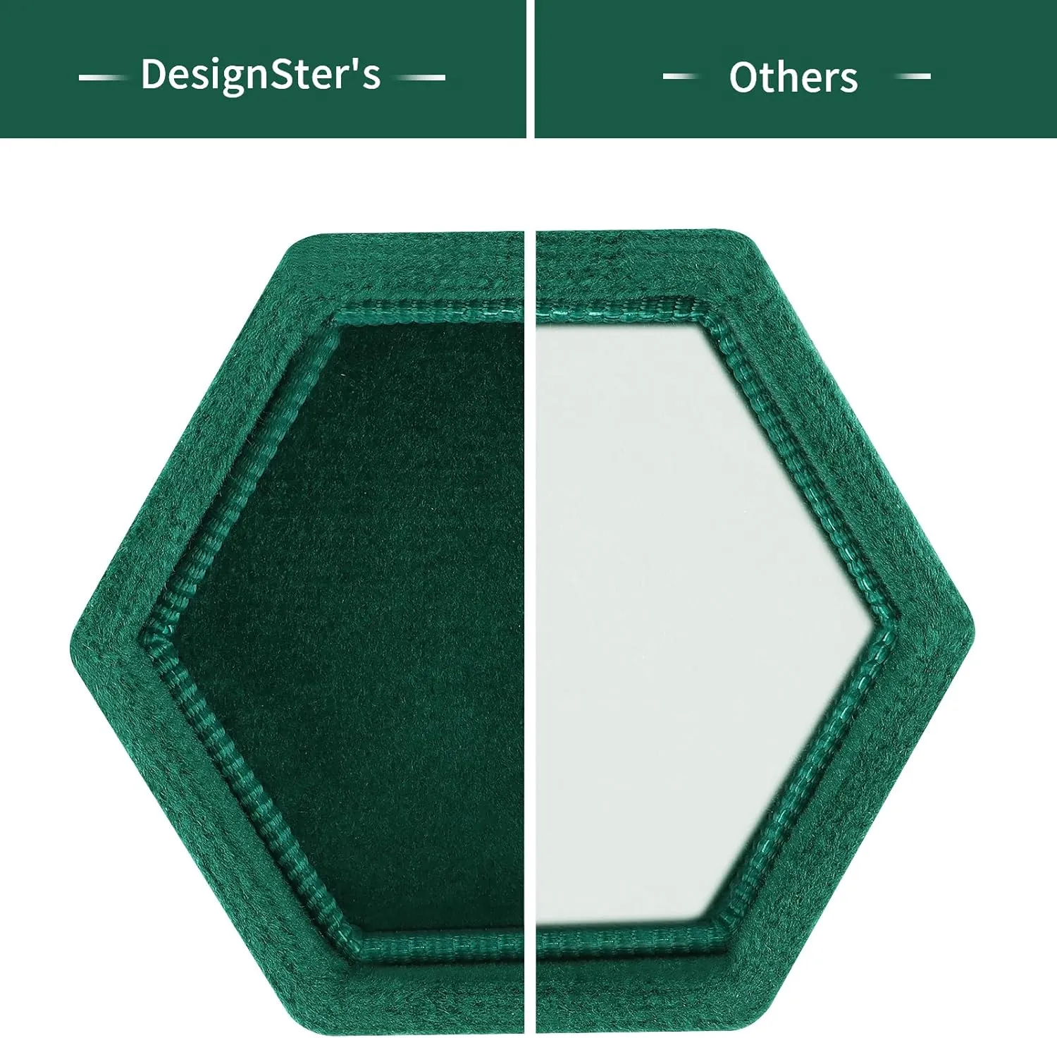 DesignSter Hexagon Velvet Ring Box - Premium Gorgeous Vintage Double Ring Display Holder with Detachable Lid Ring Bearer Box or Proposal, Engagement, Wedding, Ceremony Emerald