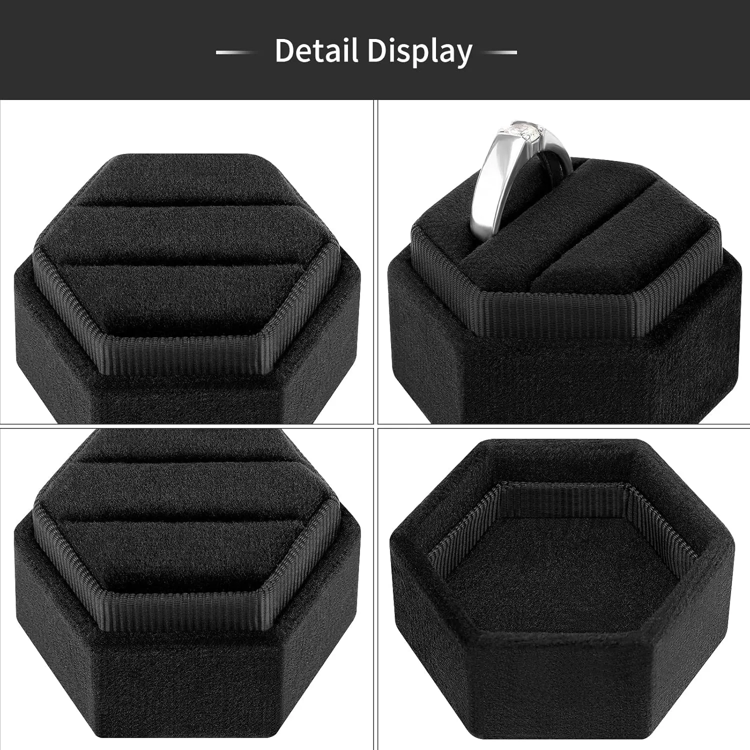 DesignSter Velvet Jewelry Ring Box,2 Slots Jewelry Ring Gift Box Vintage Ring Display Holder with Detachable Lid for Proposal, Engagement, Wedding, Ceremony(Black)