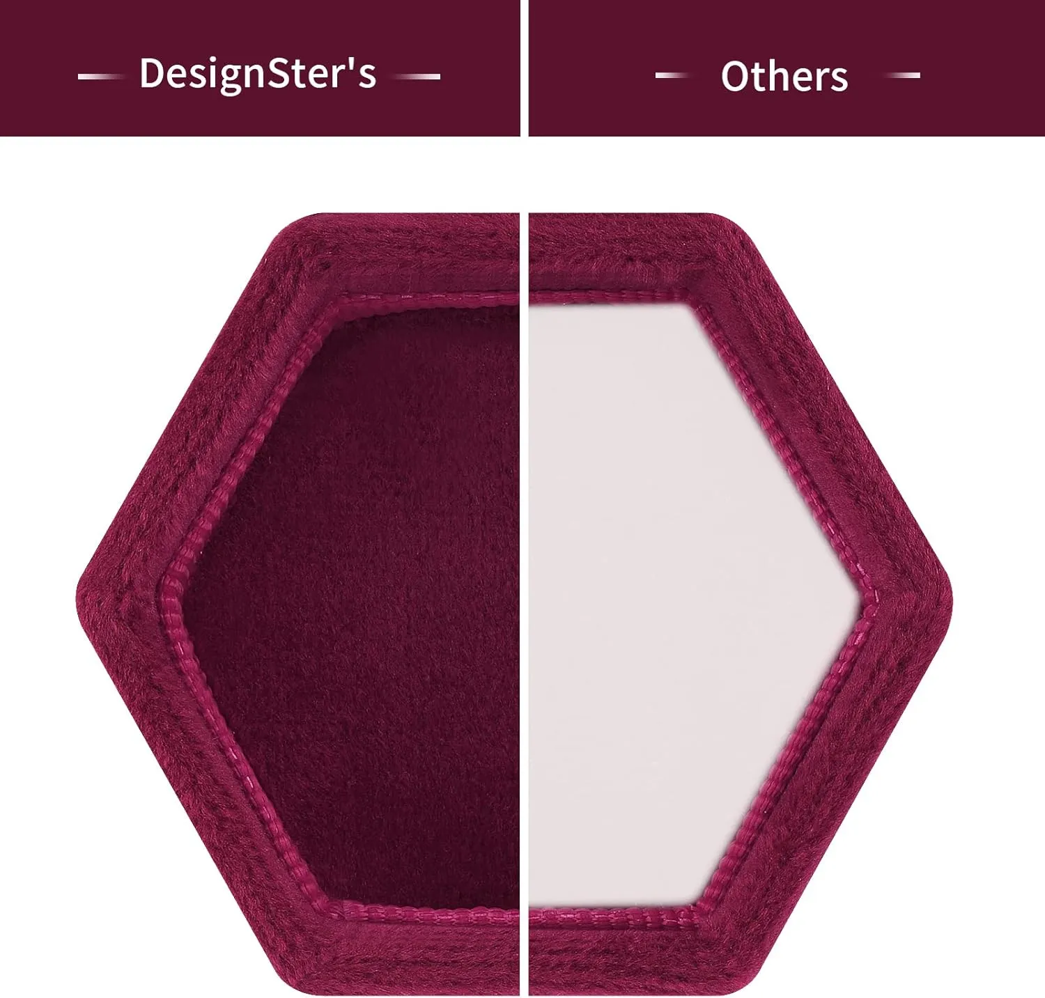 DesignSter Velvet Ring Box Hexagon - Premium Gorgeous Vintage Double Ring Display Holder with Detachable Lid for Proposal, Engagement, Wedding, Ceremony (Burgundy Red)