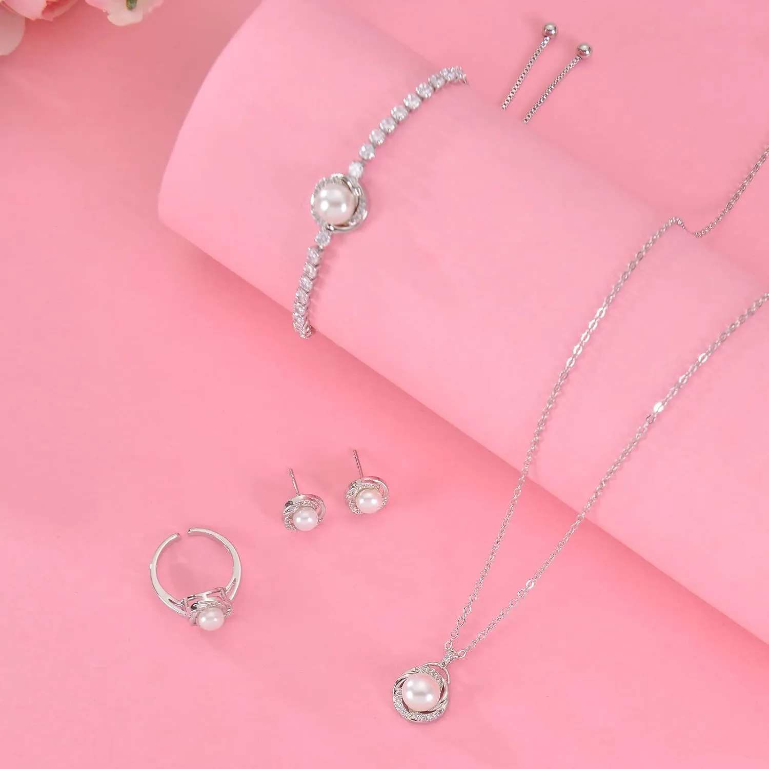 DHQH 4PCS Wedding Jewelry for Bridesmaid Cubic Zirconia Teardrop Necklace Earrings Bracelet Ring Set Bridesmaid Jewelry Set for Women Party Jewelrys Gift