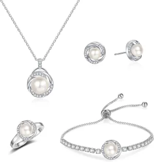 DHQH 4PCS Wedding Jewelry for Bridesmaid Cubic Zirconia Teardrop Necklace Earrings Bracelet Ring Set Bridesmaid Jewelry Set for Women Party Jewelrys Gift