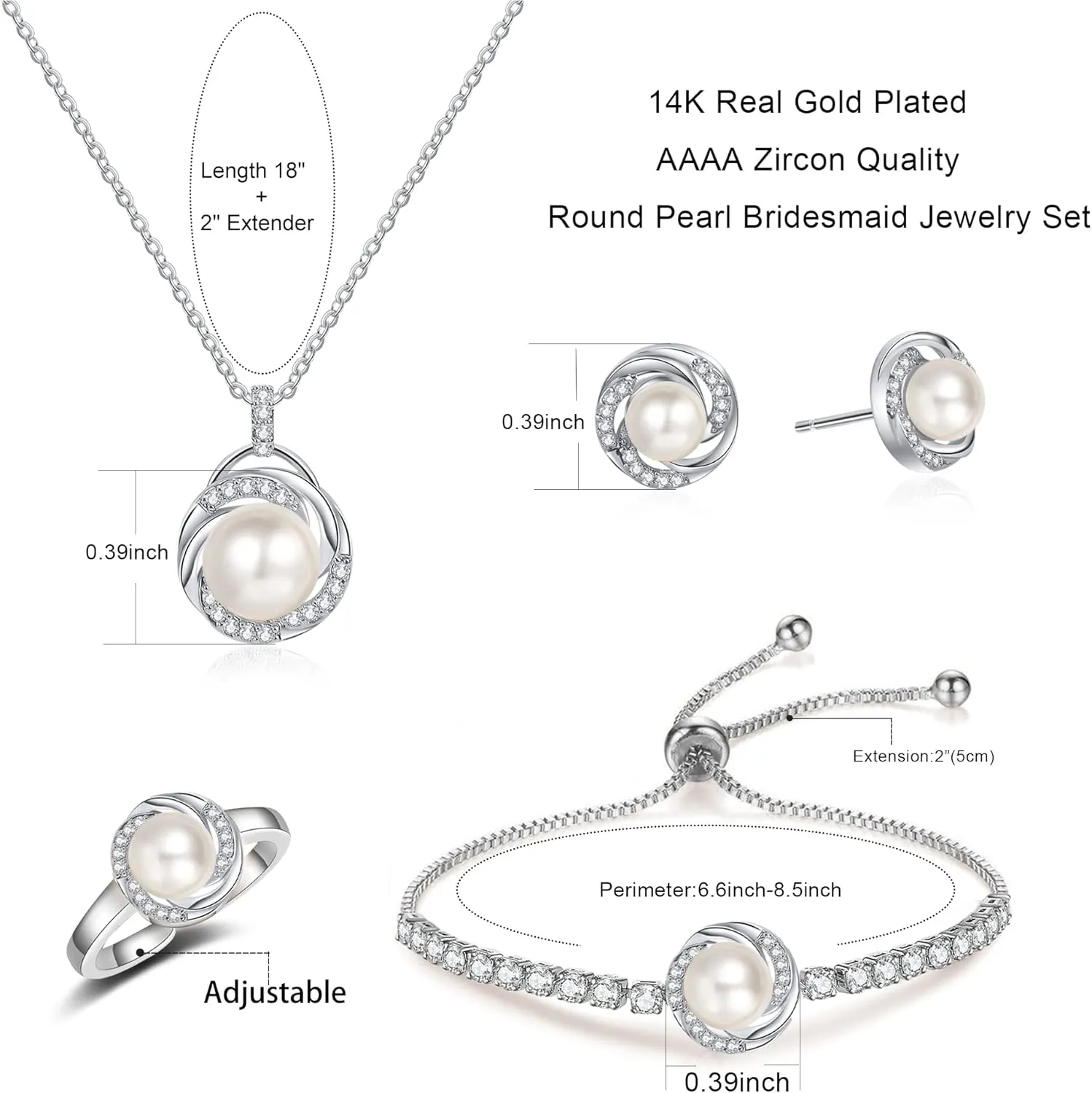 DHQH 4PCS Wedding Jewelry for Bridesmaid Cubic Zirconia Teardrop Necklace Earrings Bracelet Ring Set Bridesmaid Jewelry Set for Women Party Jewelrys Gift