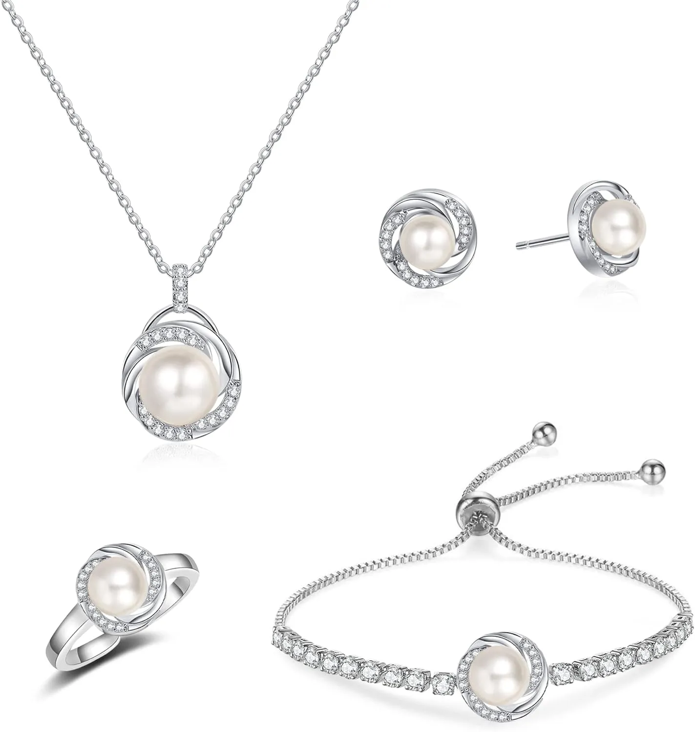 DHQH 4PCS Wedding Jewelry for Bridesmaid Cubic Zirconia Teardrop Necklace Earrings Bracelet Ring Set Bridesmaid Jewelry Set for Women Party Jewelrys Gift