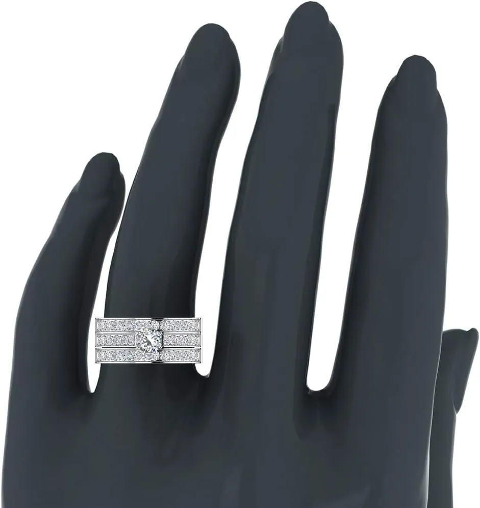 Diamond Wedding Ring Set for Women Round Brilliant Center Diamond Engagement Ring with enhancer wedding bands 14K Gold 1.85 carat (G,I1)