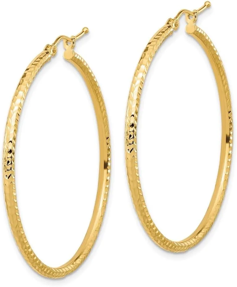 Diamond2Deal 10k Gold Diamond-cut 2mm Round Tube Hoop Earrings Fine Jewelry for Women