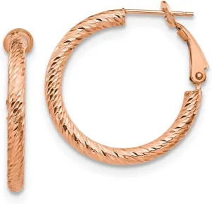 Diamond2Deal 10K Rose Gold Diamond Cut Round Omega Back Hoop Earrings (L- 1.07 in, W- 1.06 in)