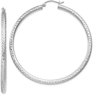 Diamond2Deal 10k White Gold Diamond-cut Round Hoop Earrings (L- 1.97 in, W- 2.2 in)