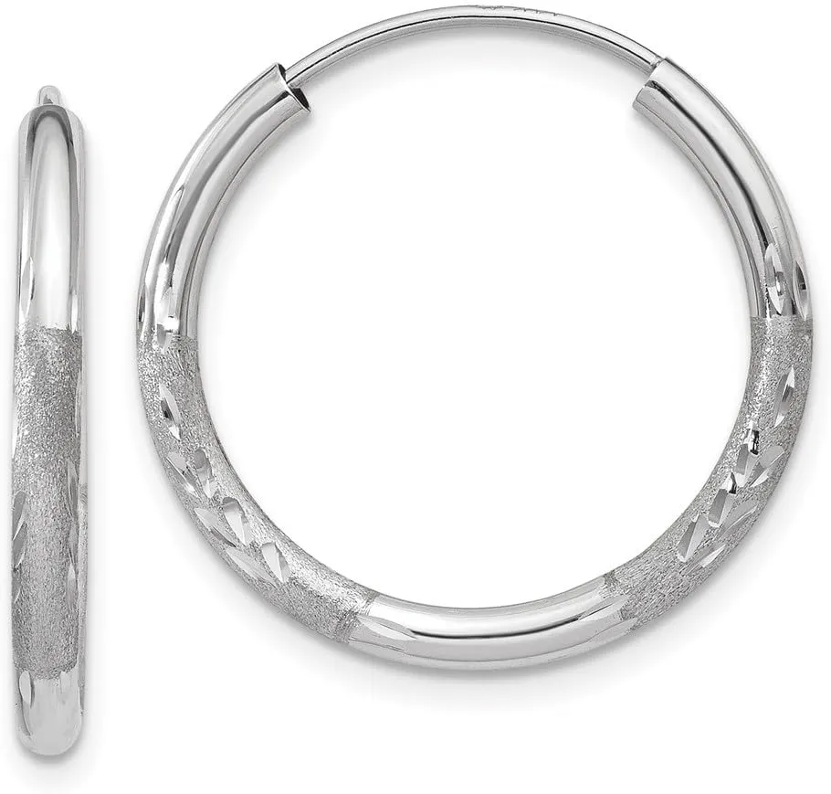Diamond2Deal 14k White Gold 2mm Diamond-cut Endless Hoop Earrings (L- 0.71 in, W- 0.71 in)